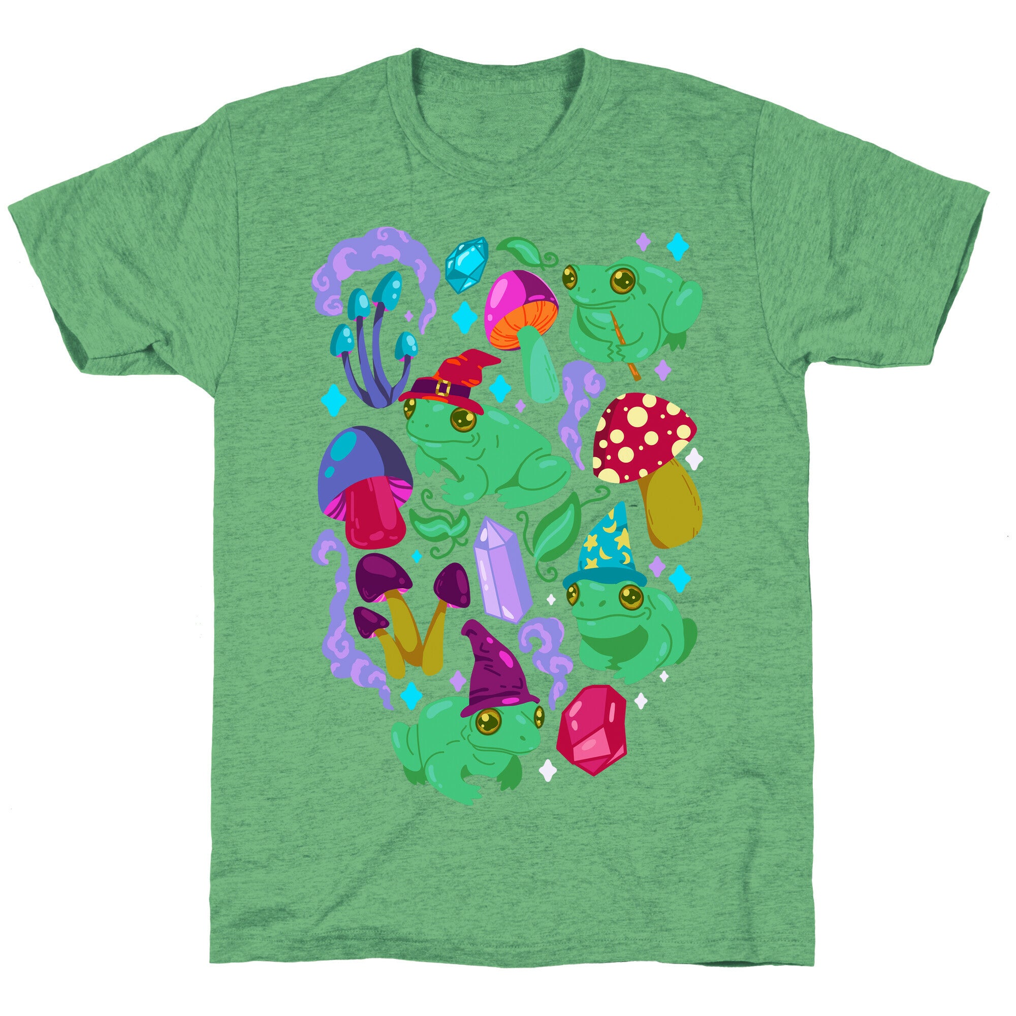 Magical Mushroom Frogs Pattern Unisex Triblend Tee