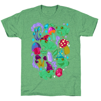 Magical Mushroom Frogs Pattern Unisex Triblend Tee