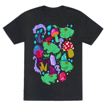 Magical Mushroom Frogs Pattern Unisex Triblend Tee