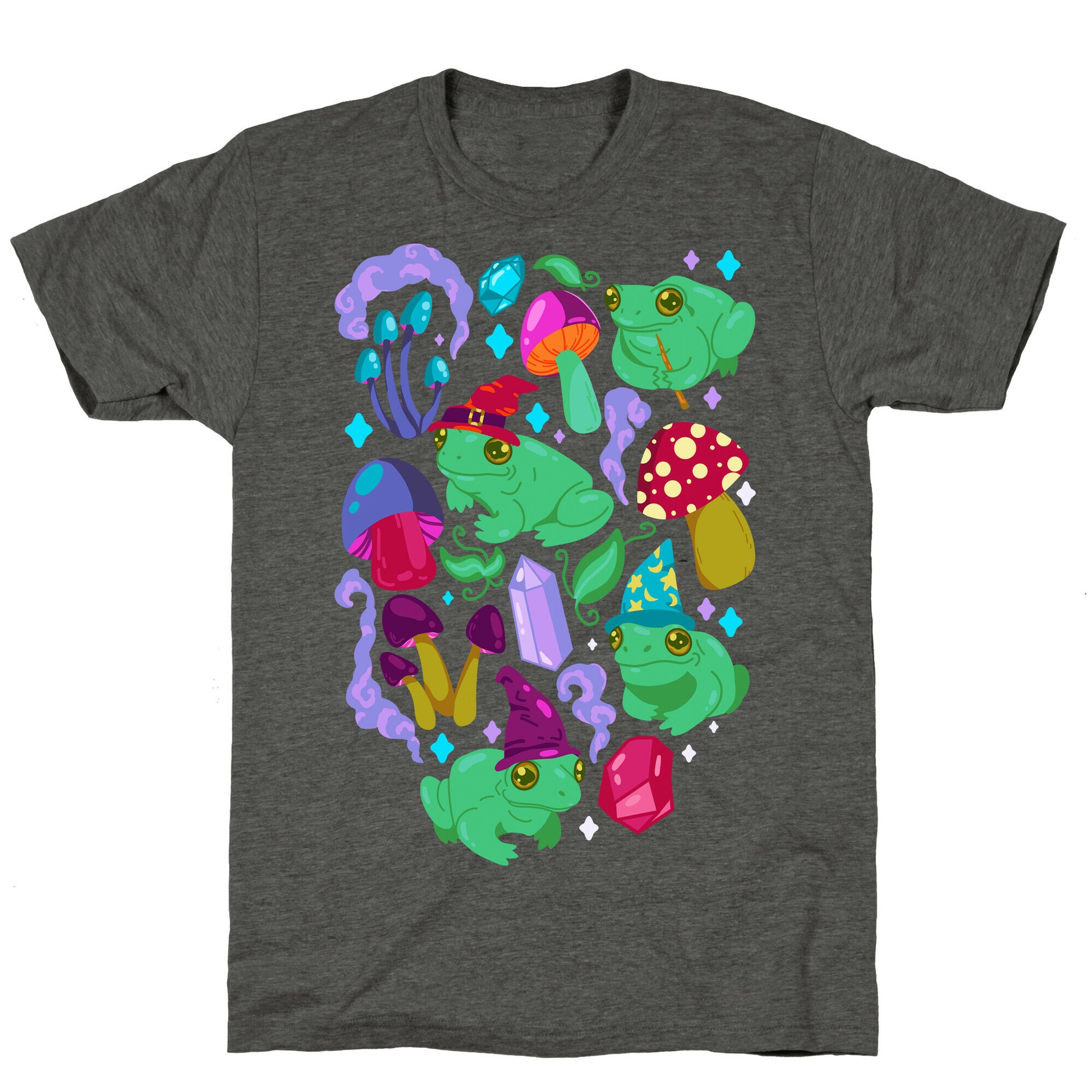 Magical Mushroom Frogs Pattern Unisex Triblend Tee