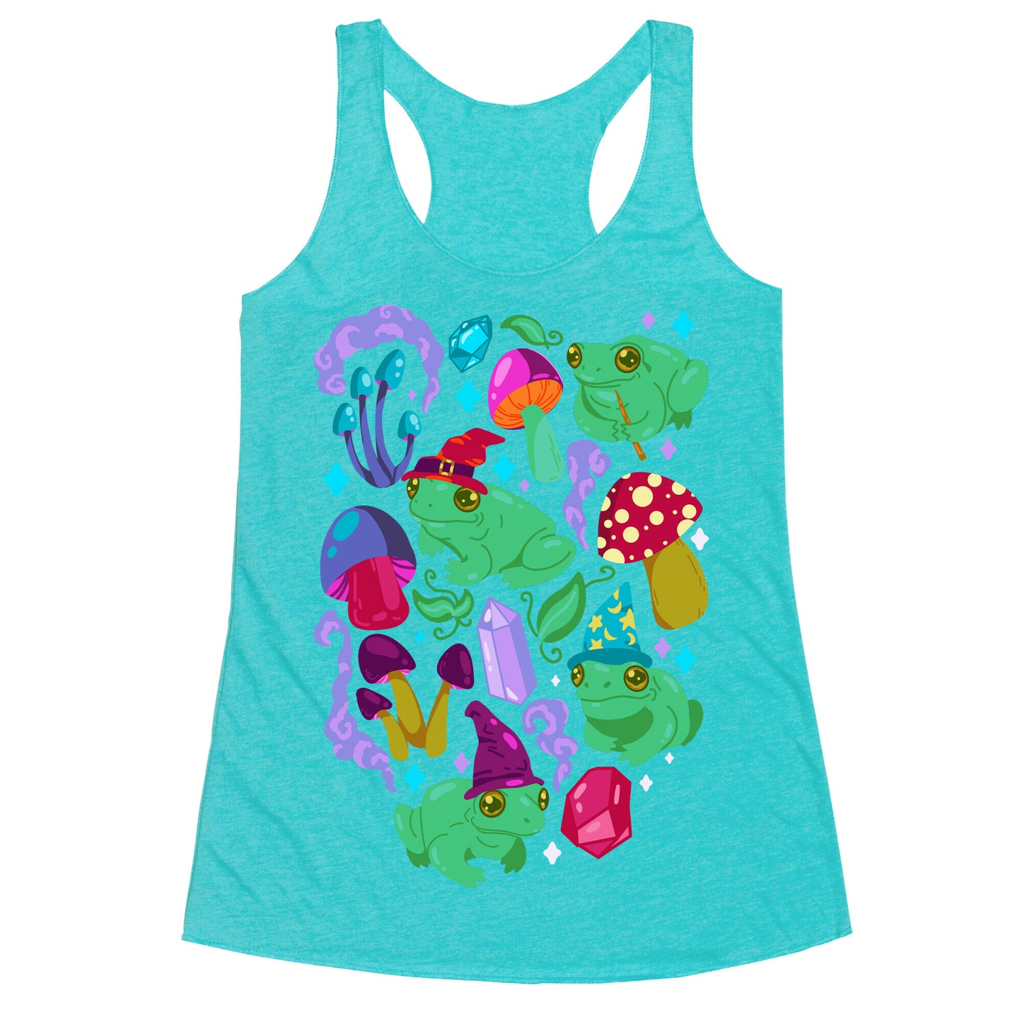 Magical Mushroom Frogs Pattern Racerback Tank