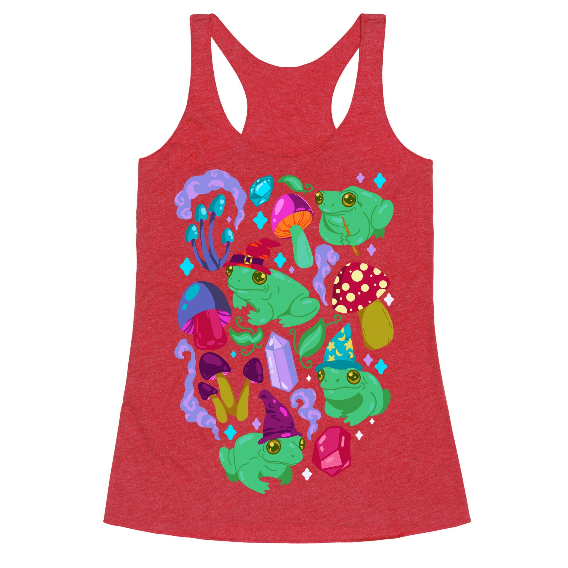 Magical Mushroom Frogs Pattern Racerback Tank