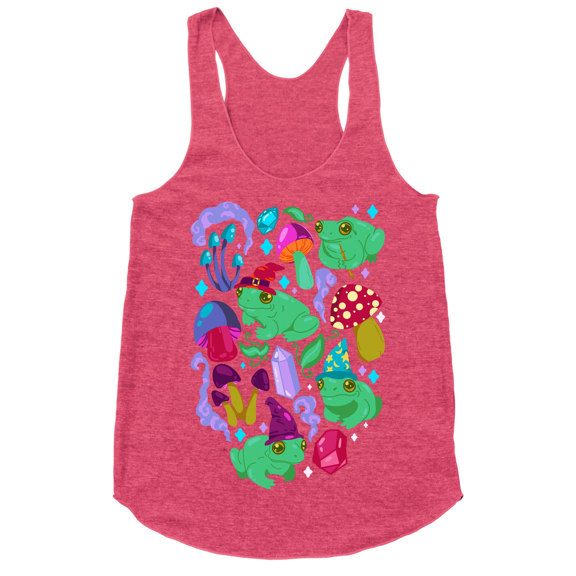 Magical Mushroom Frogs Pattern Racerback Tank