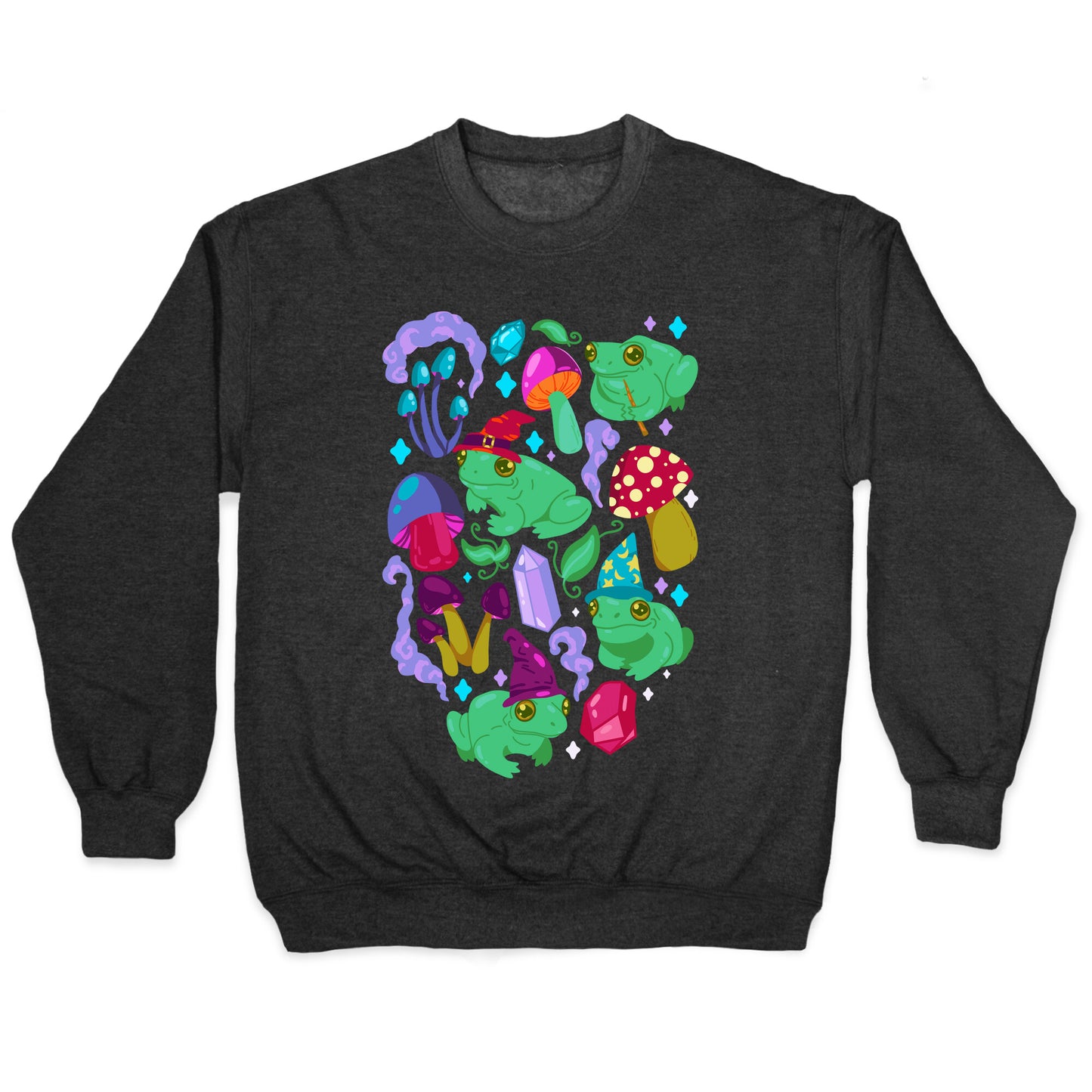 Magical Mushroom Frogs Pattern Crewneck Sweatshirt
