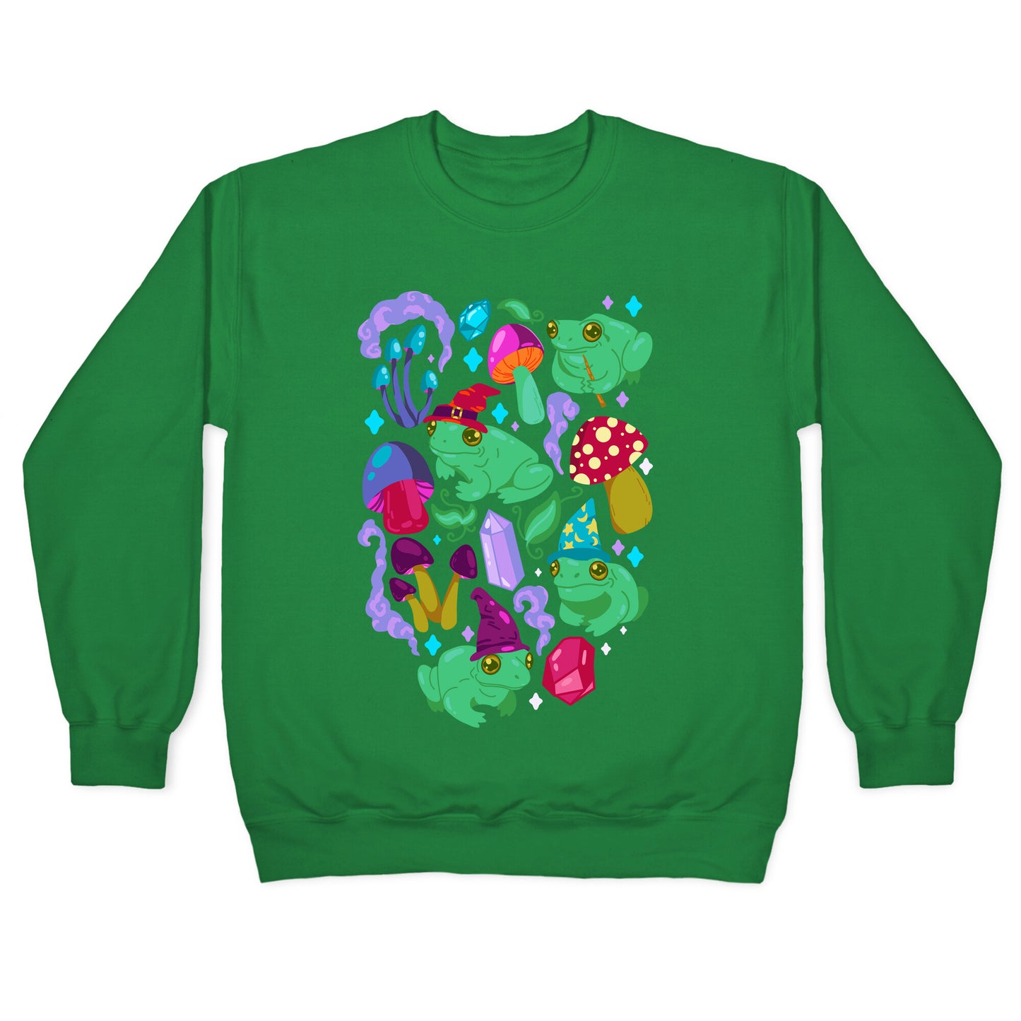 Magical Mushroom Frogs Pattern Crewneck Sweatshirt