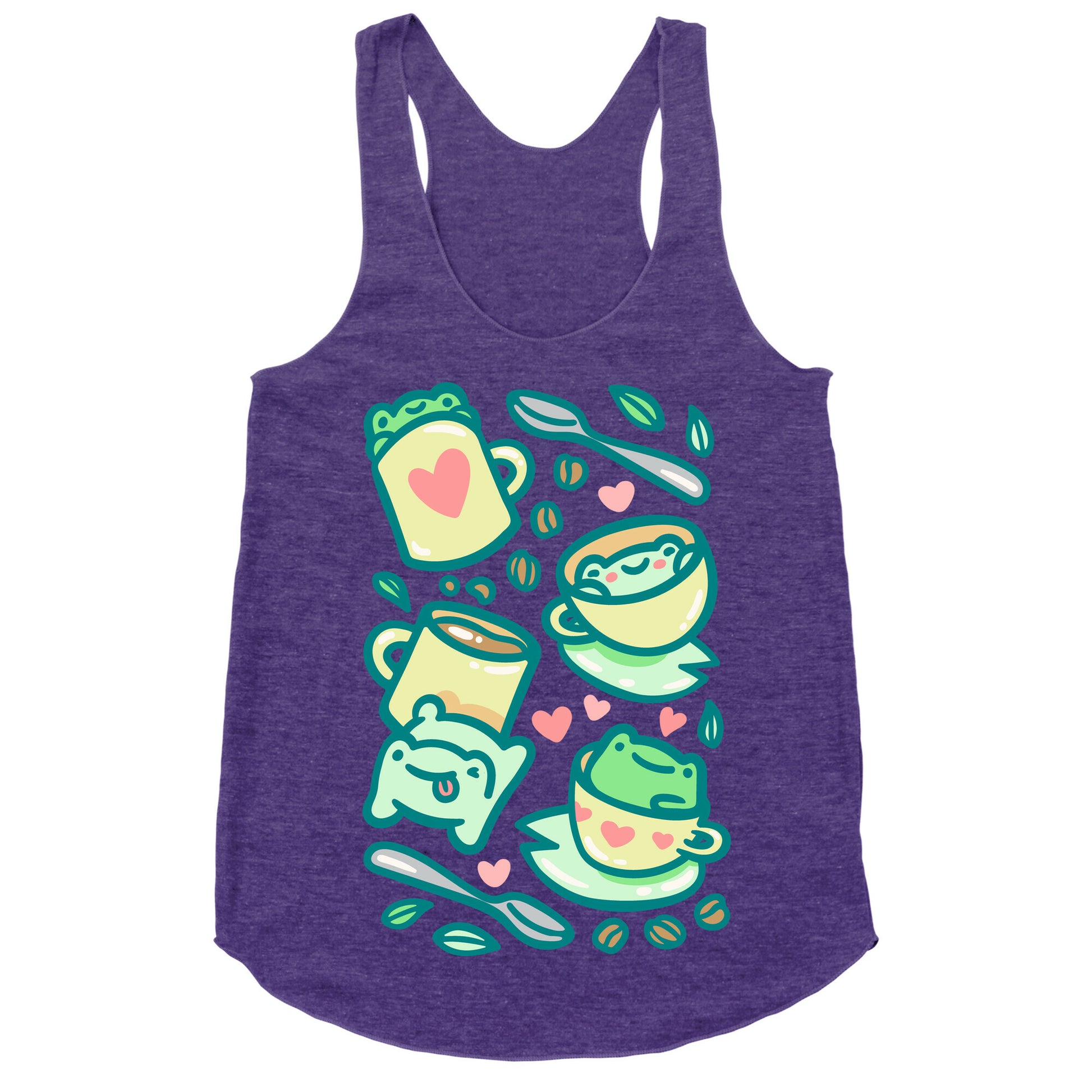 Coffee And Tea Frogs White Print Racerback Tank