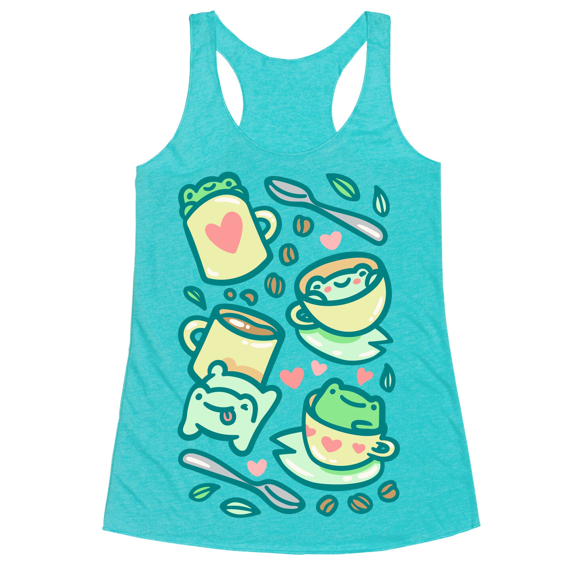 Coffee And Tea Frogs White Print Racerback Tank
