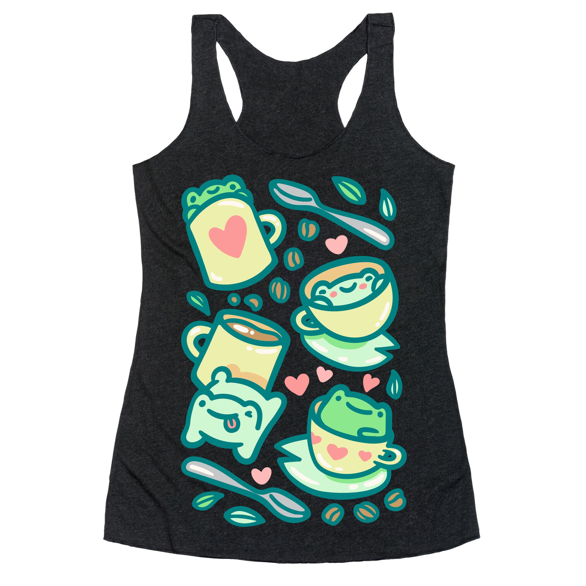 Coffee And Tea Frogs White Print Racerback Tank