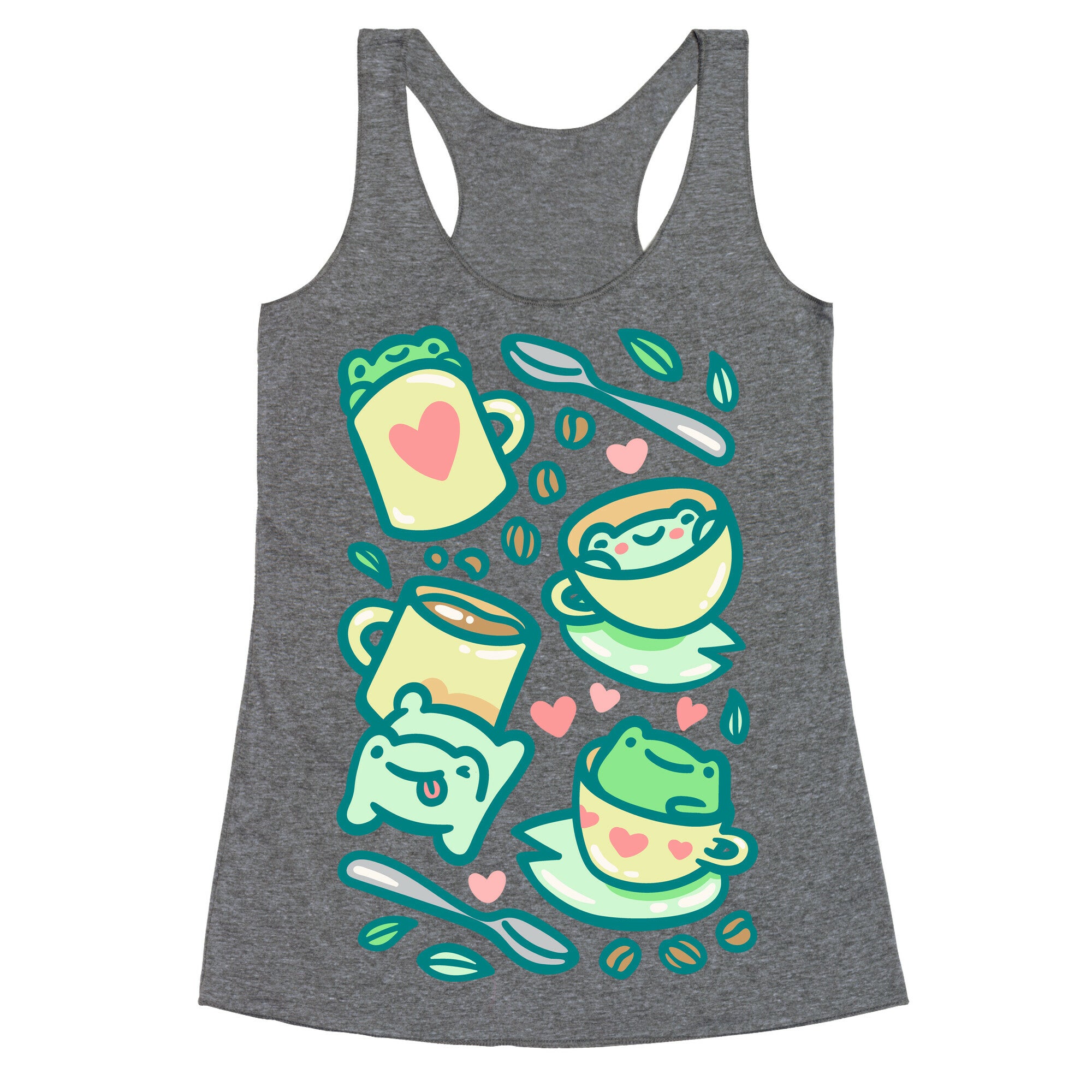 Coffee And Tea Frogs White Print Racerback Tank