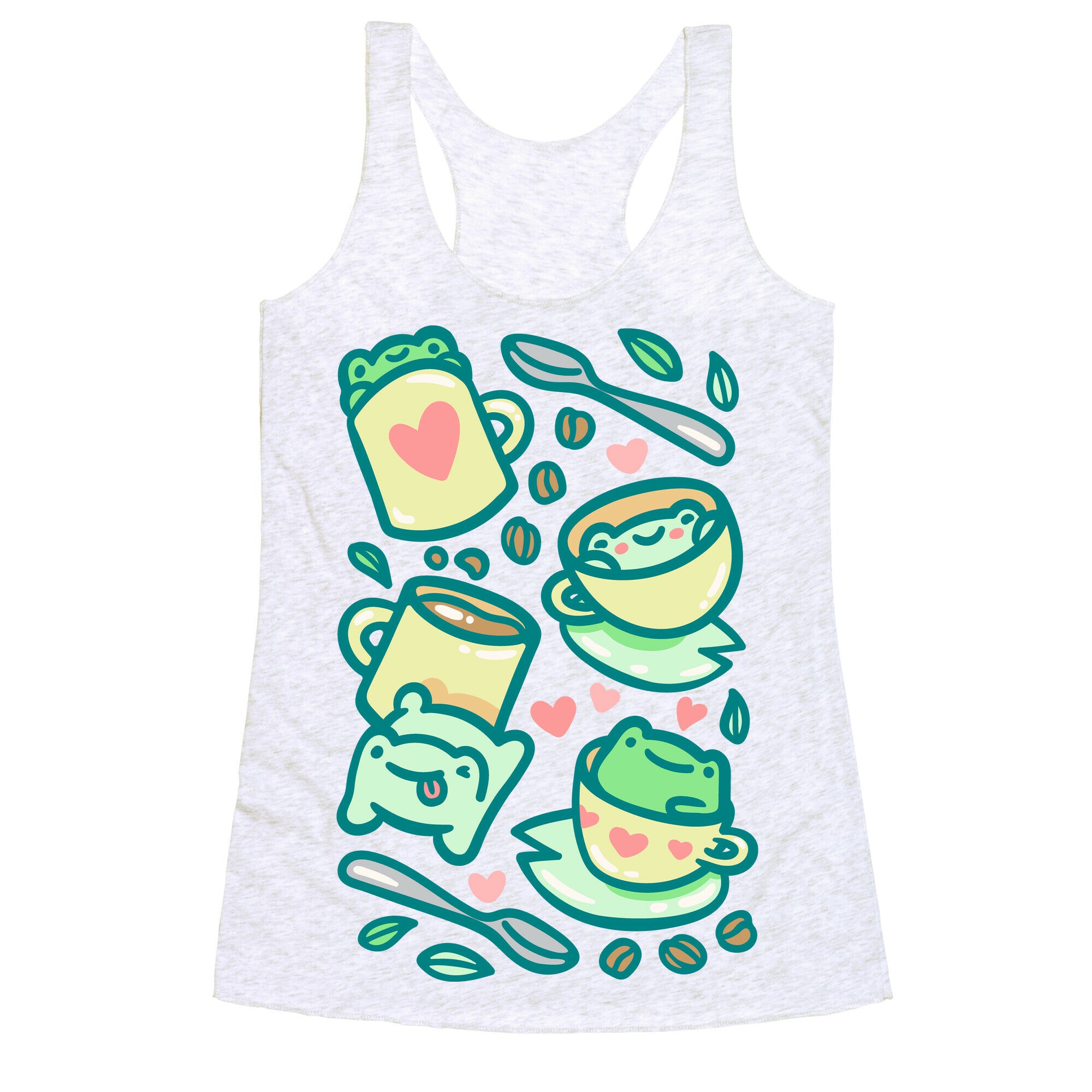 Coffee And Tea Frogs White Print Racerback Tank