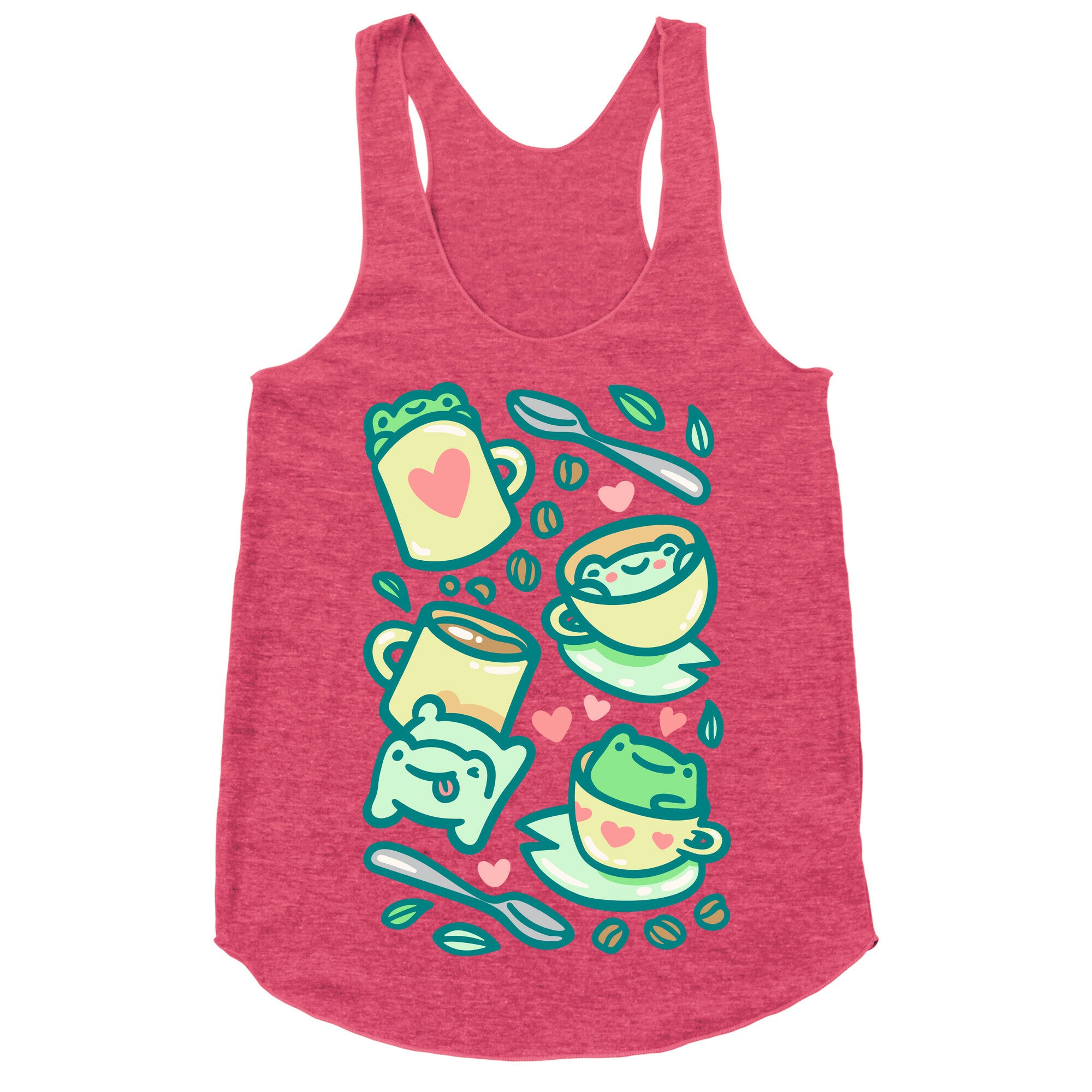 Coffee And Tea Frogs White Print Racerback Tank