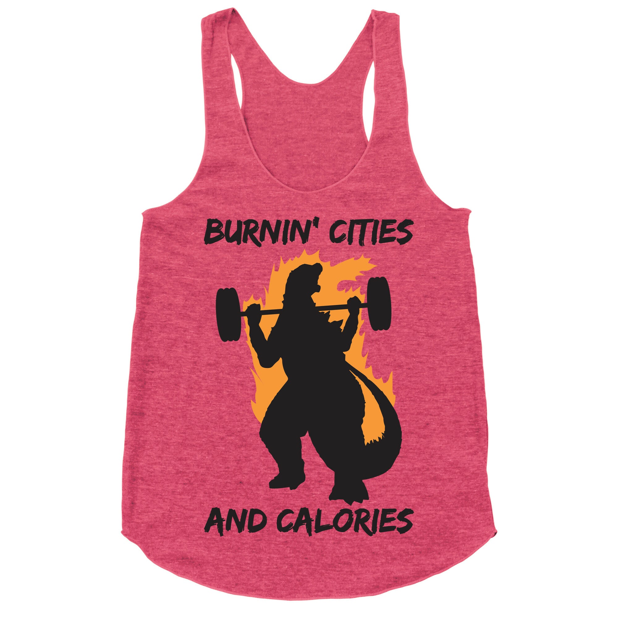 Burnin' Cities And Calories Kaiju Racerback Tank