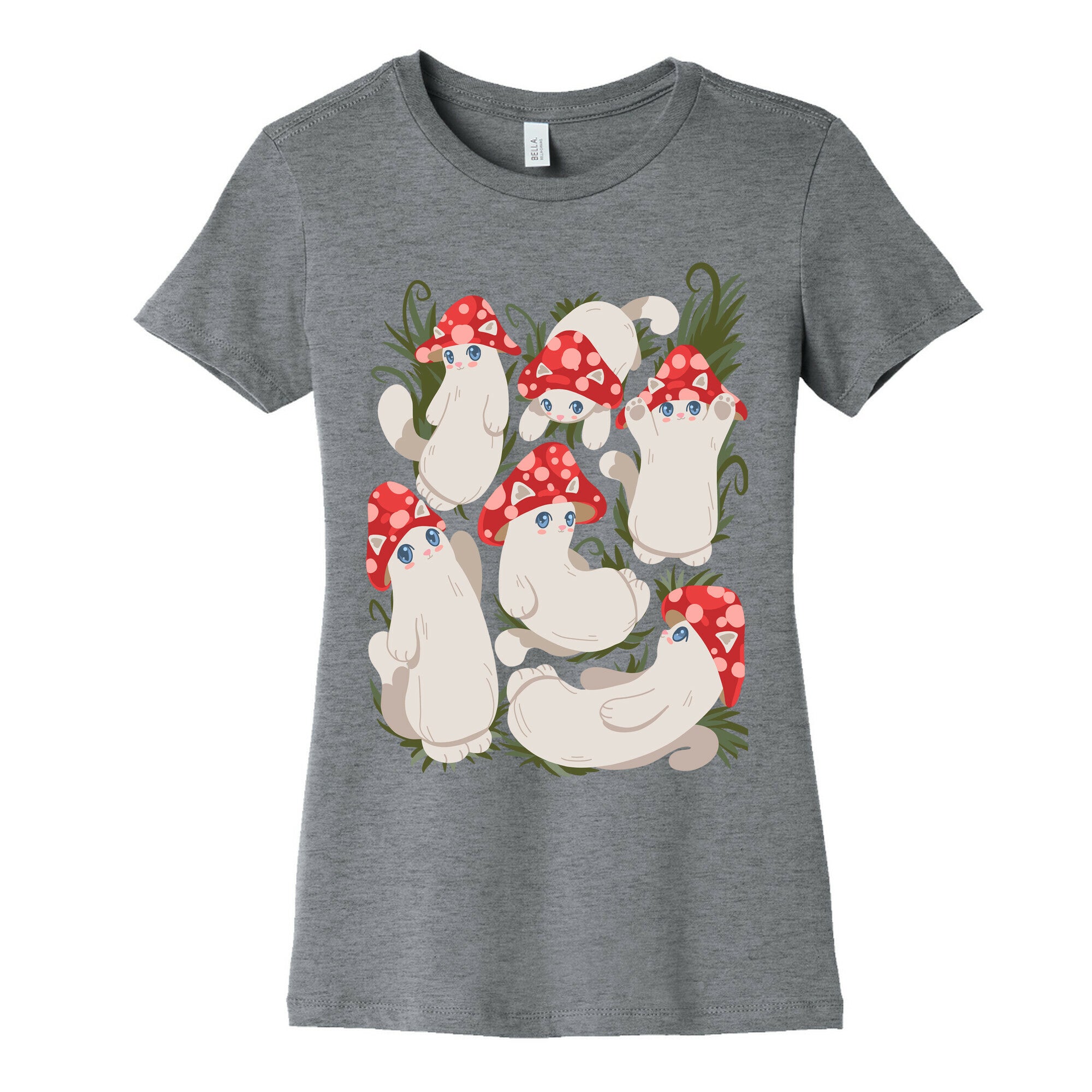 Mushroom Cats Pattern Women's Cotton Tee