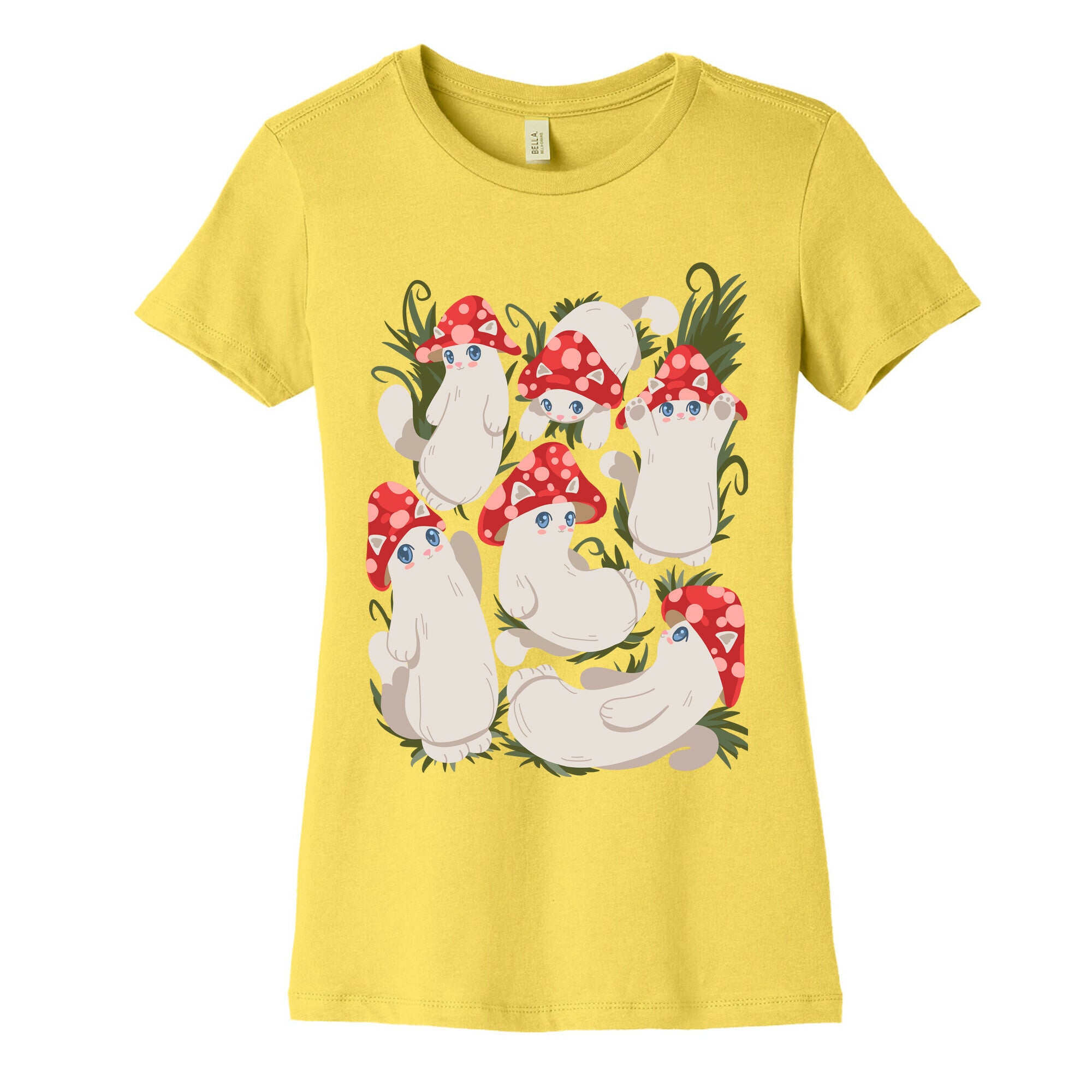 Mushroom Cats Pattern Women's Cotton Tee
