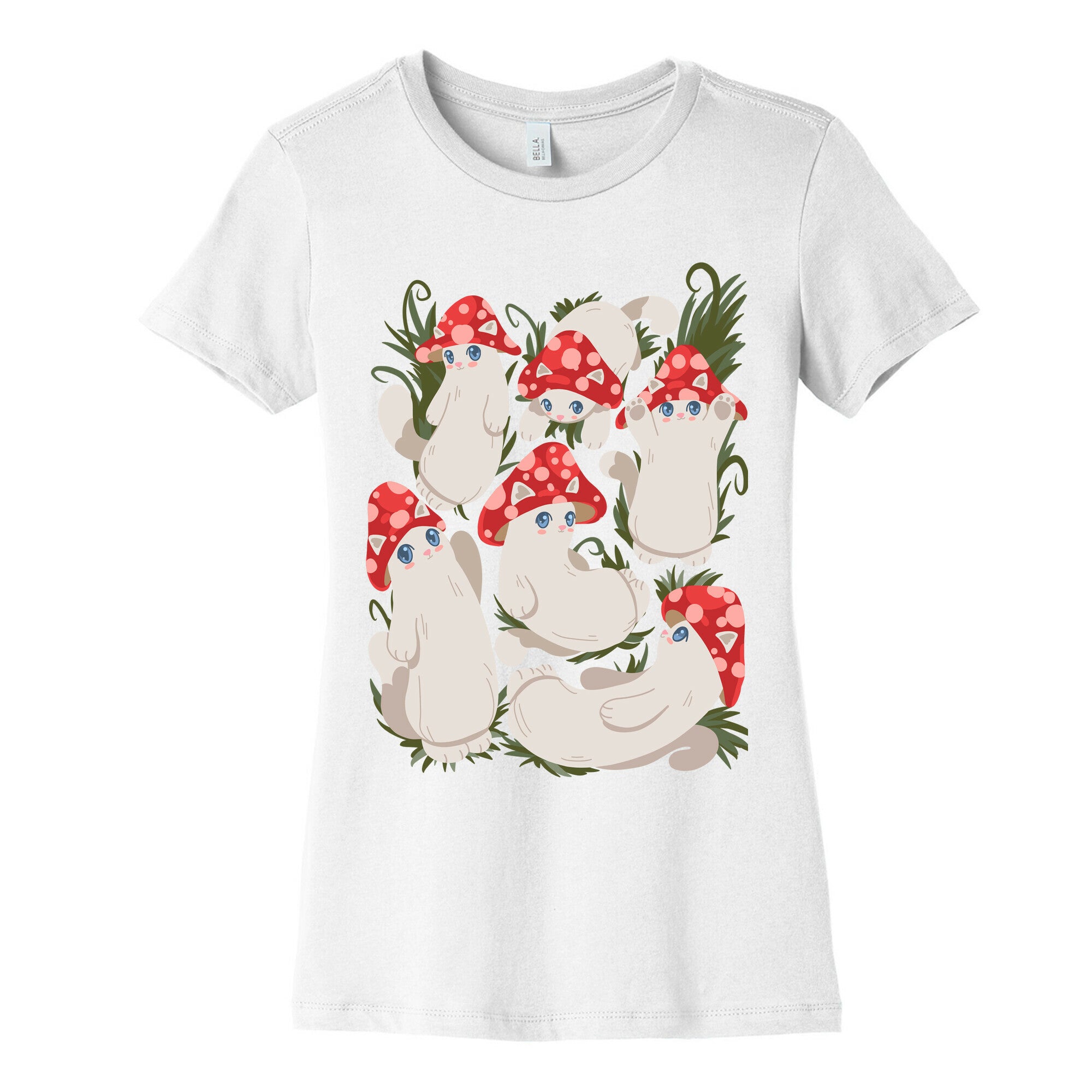 Mushroom Cats Pattern Women's Cotton Tee