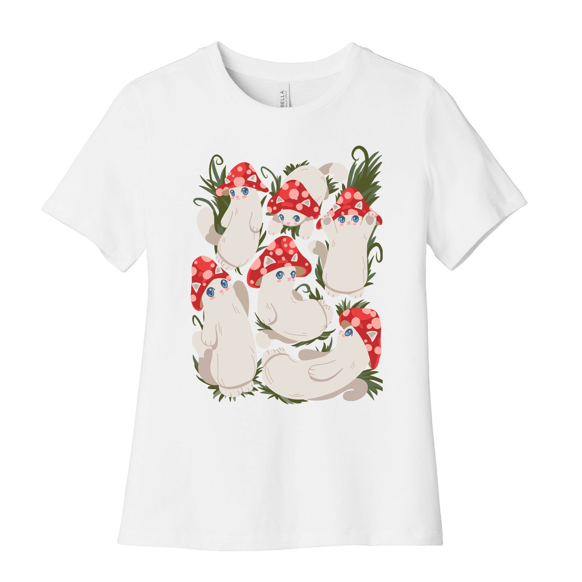 Mushroom Cats Pattern Women's Cotton Tee
