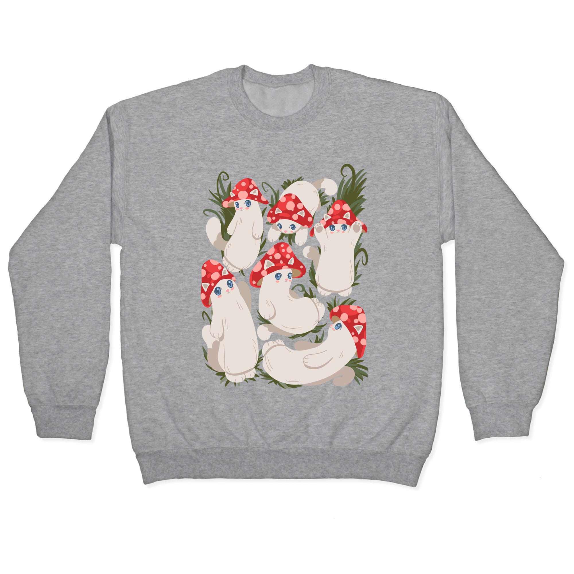 Mushroom Cats Pattern Crewneck Sweatshirt