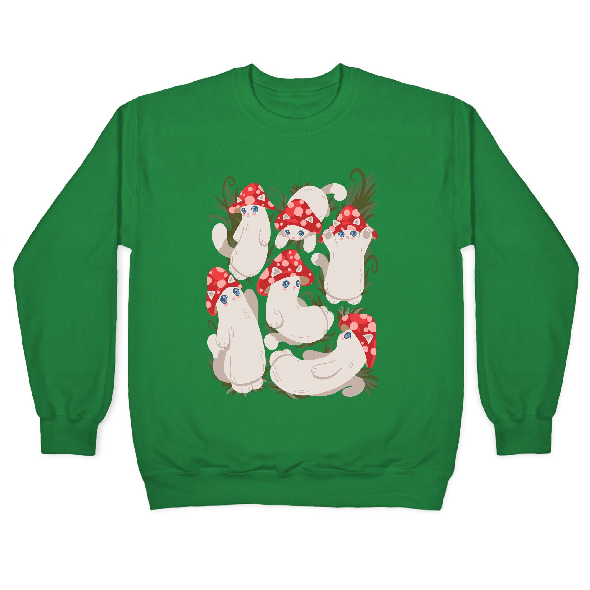 Mushroom Cats Pattern Crewneck Sweatshirt