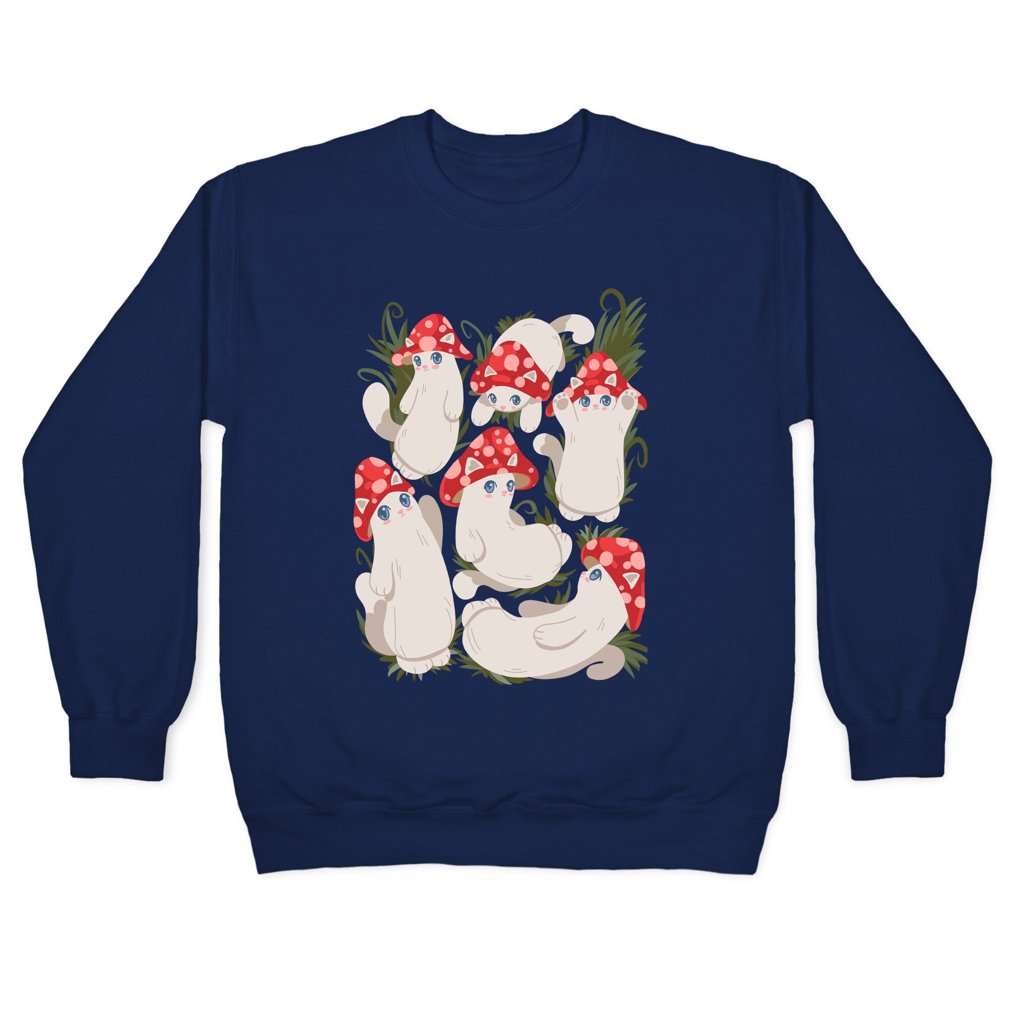 Mushroom Cats Pattern Crewneck Sweatshirt