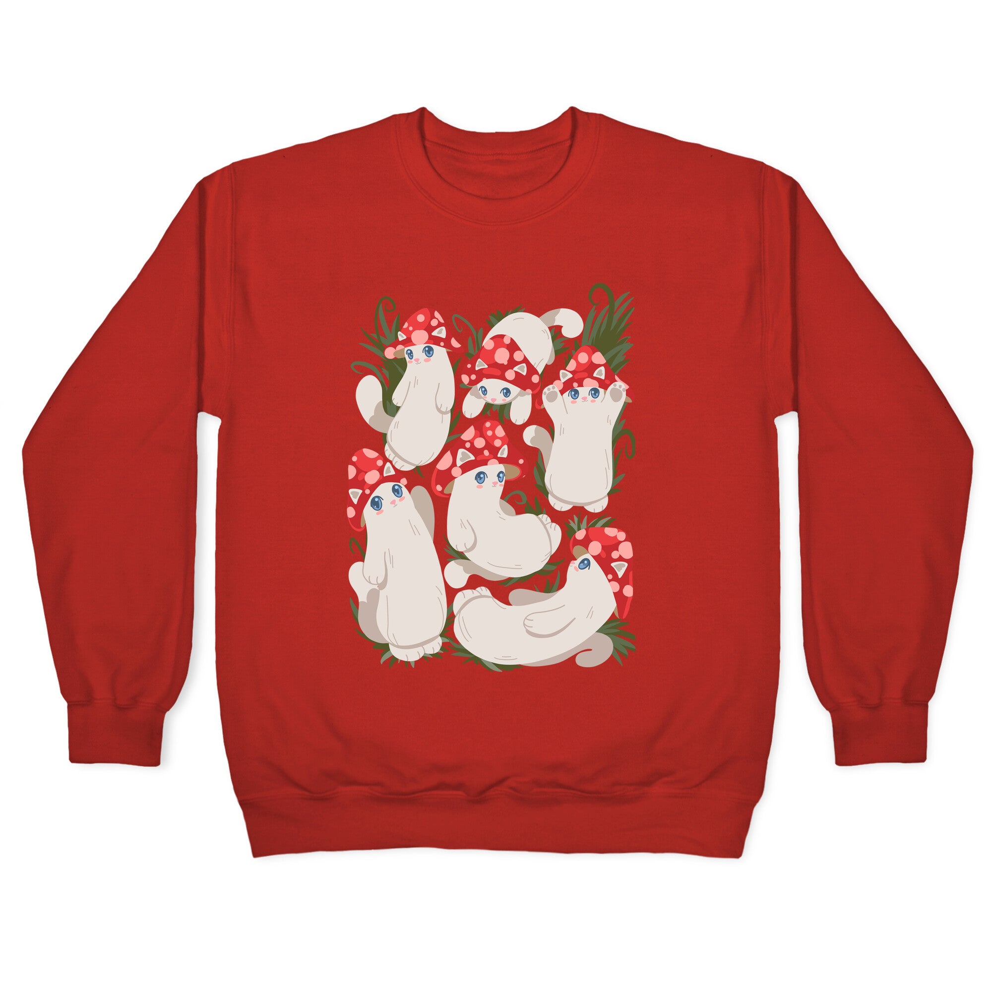 Mushroom Cats Pattern Crewneck Sweatshirt