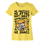 He Protecc He Attac But Most Importantly He Snacc Goat Parody Women's Cotton Tee