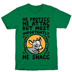 He Protecc He Attac But Most Importantly He Snacc Goat Parody T-Shirt