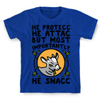 He Protecc He Attac But Most Importantly He Snacc Goat Parody T-Shirt