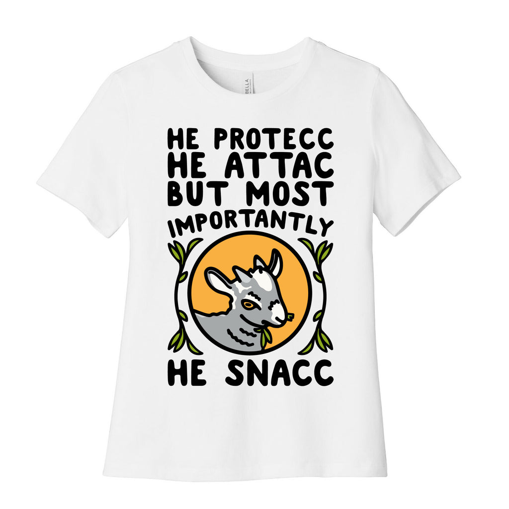 He Protecc He Attac But Most Importantly He Snacc Goat Parody Women's Cotton Tee