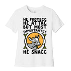 He Protecc He Attac But Most Importantly He Snacc Goat Parody Women's Cotton Tee