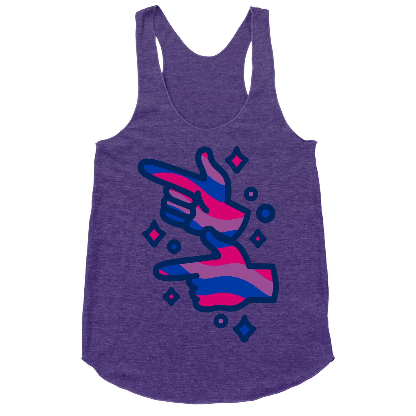 Bisexual Pride Finger Guns White Print Racerback Tank