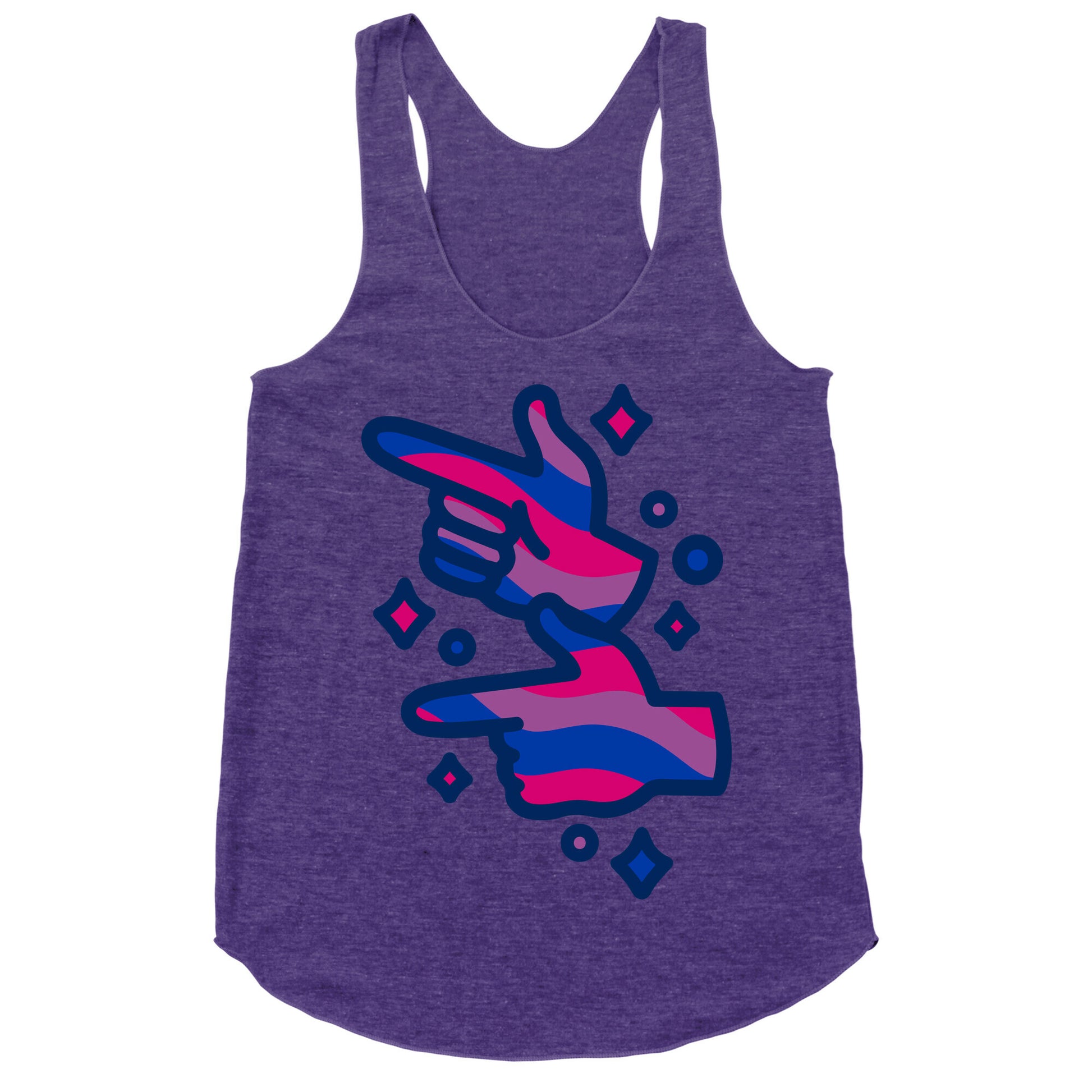 Bisexual Pride Finger Guns White Print Racerback Tank