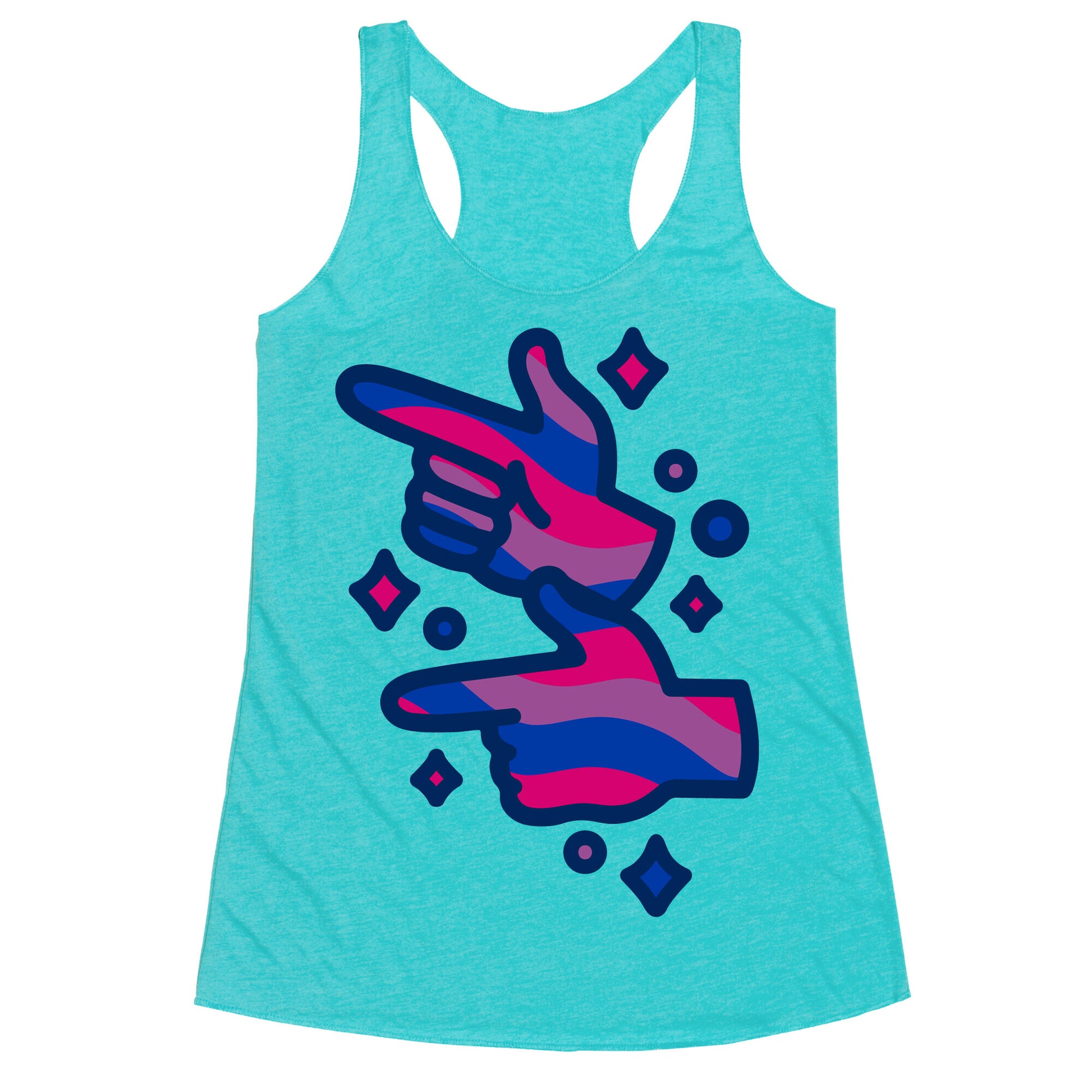 Bisexual Pride Finger Guns White Print Racerback Tank