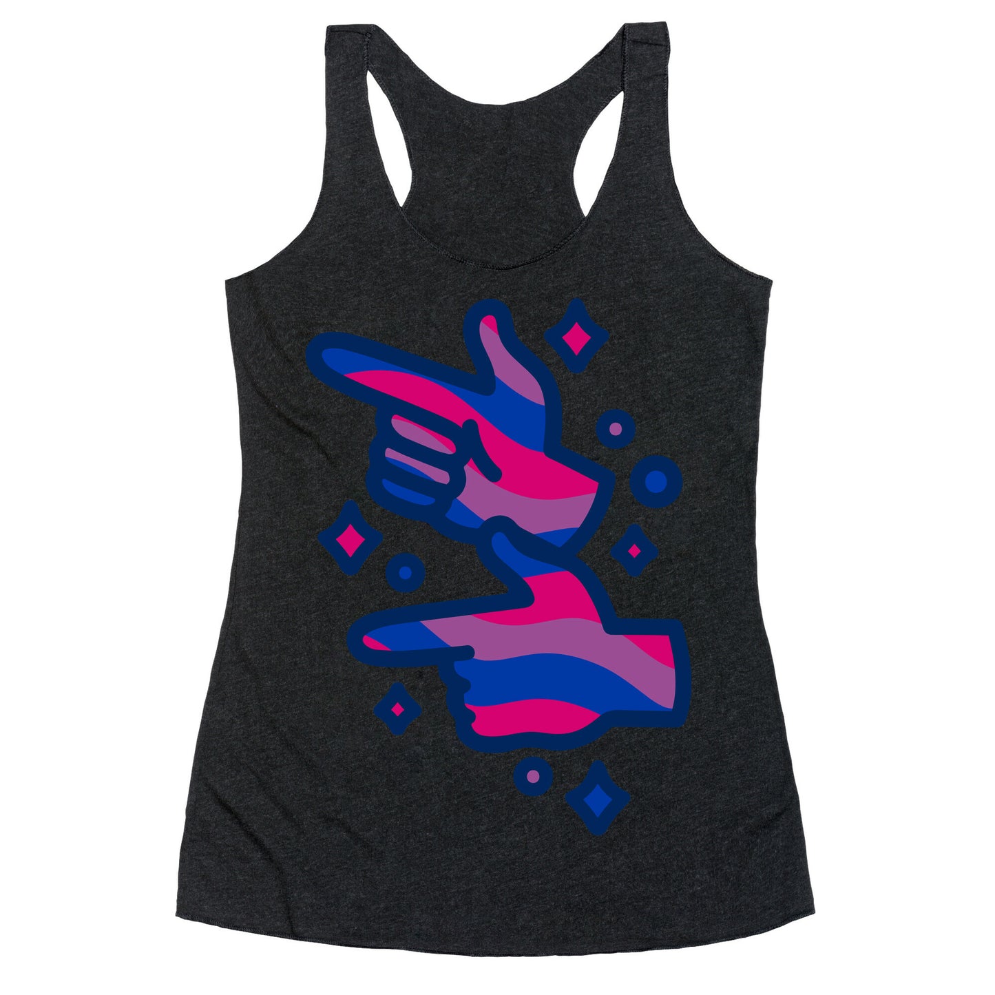 Bisexual Pride Finger Guns White Print Racerback Tank