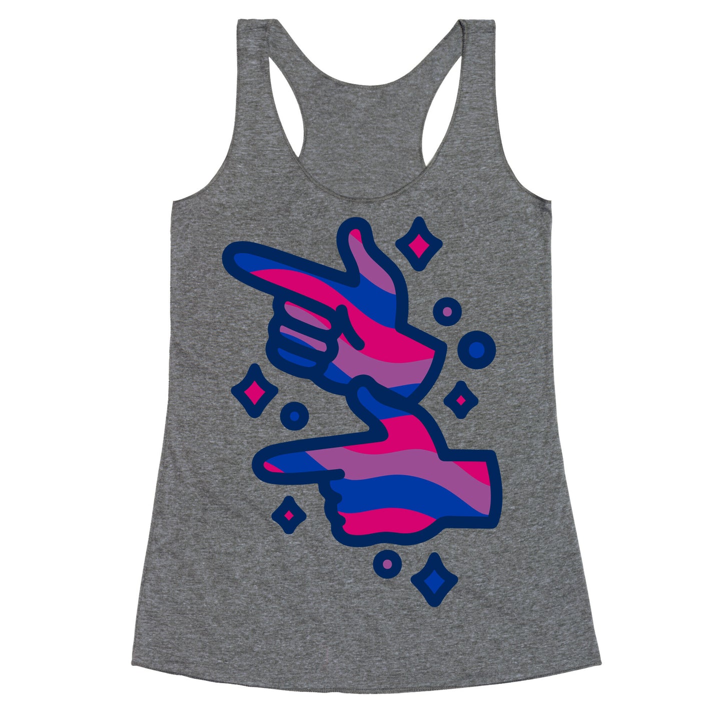 Bisexual Pride Finger Guns White Print Racerback Tank
