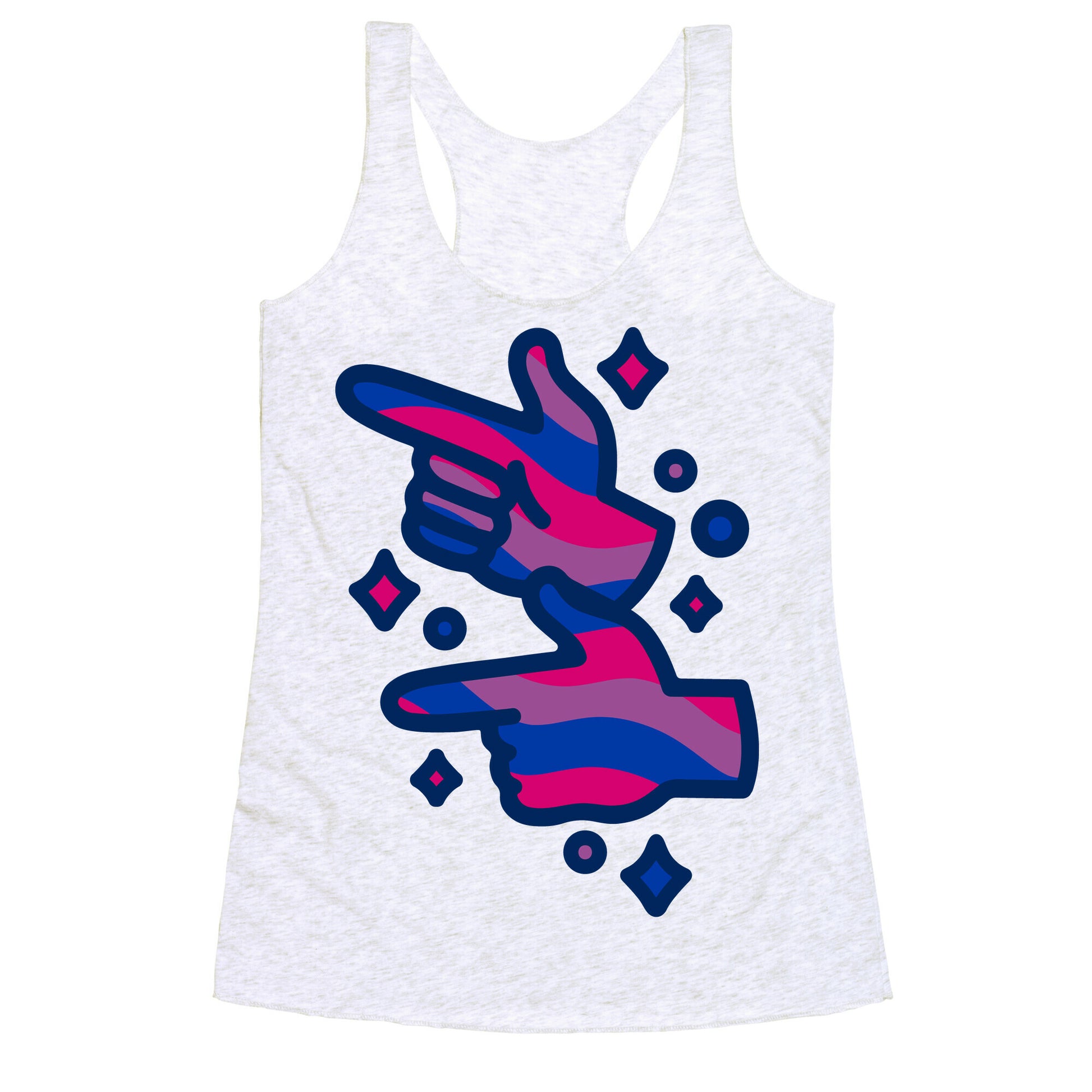 Bisexual Pride Finger Guns White Print Racerback Tank