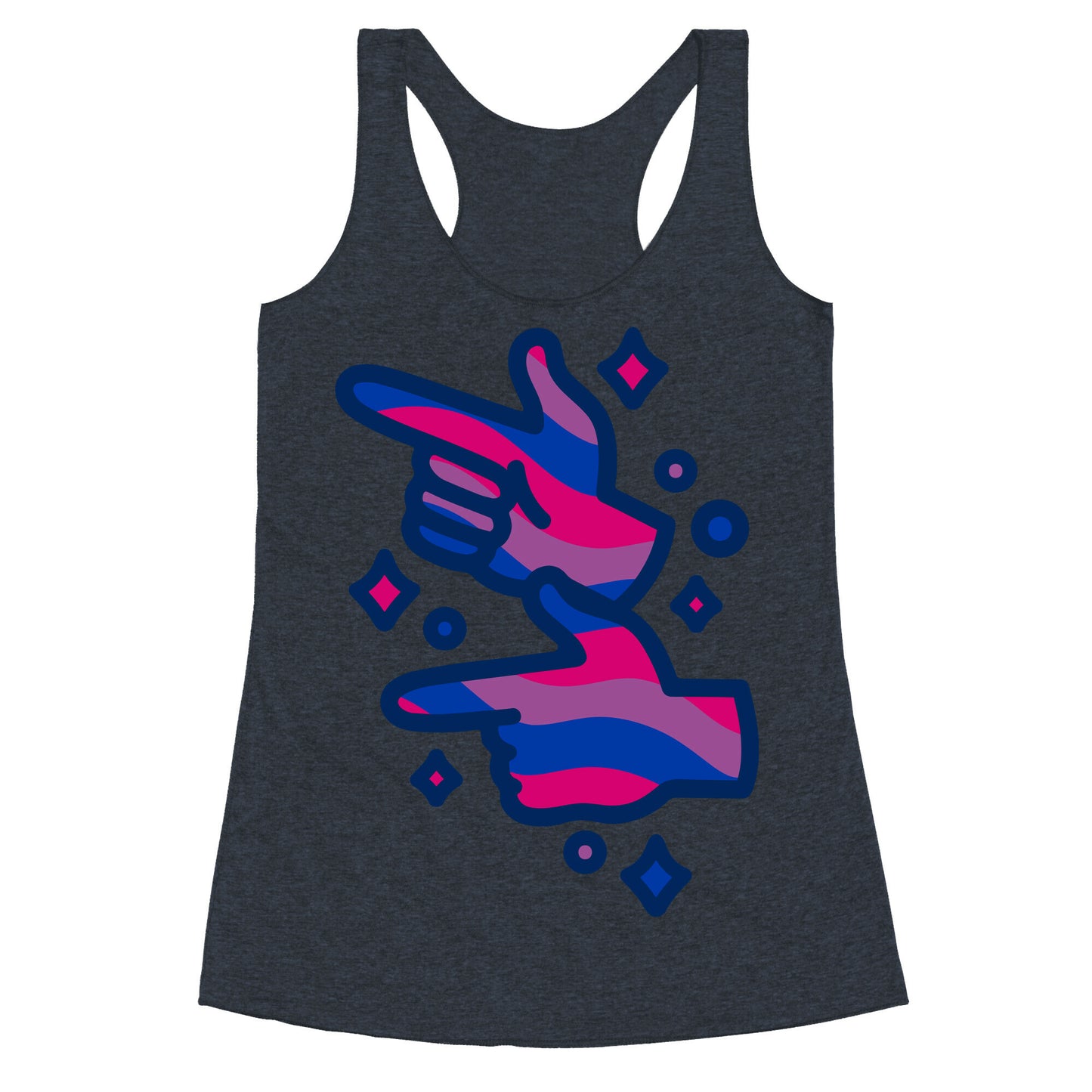 Bisexual Pride Finger Guns White Print Racerback Tank