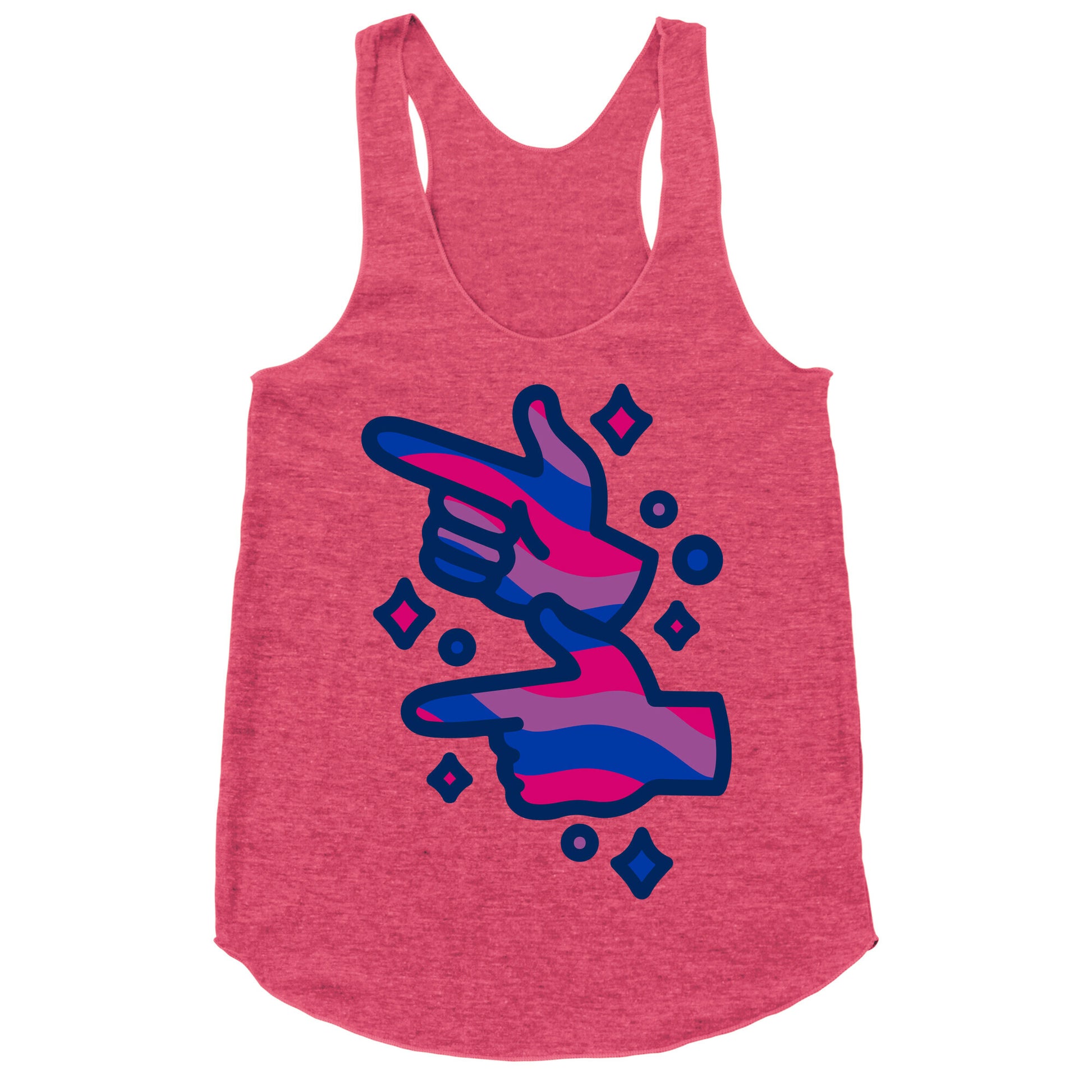 Bisexual Pride Finger Guns White Print Racerback Tank