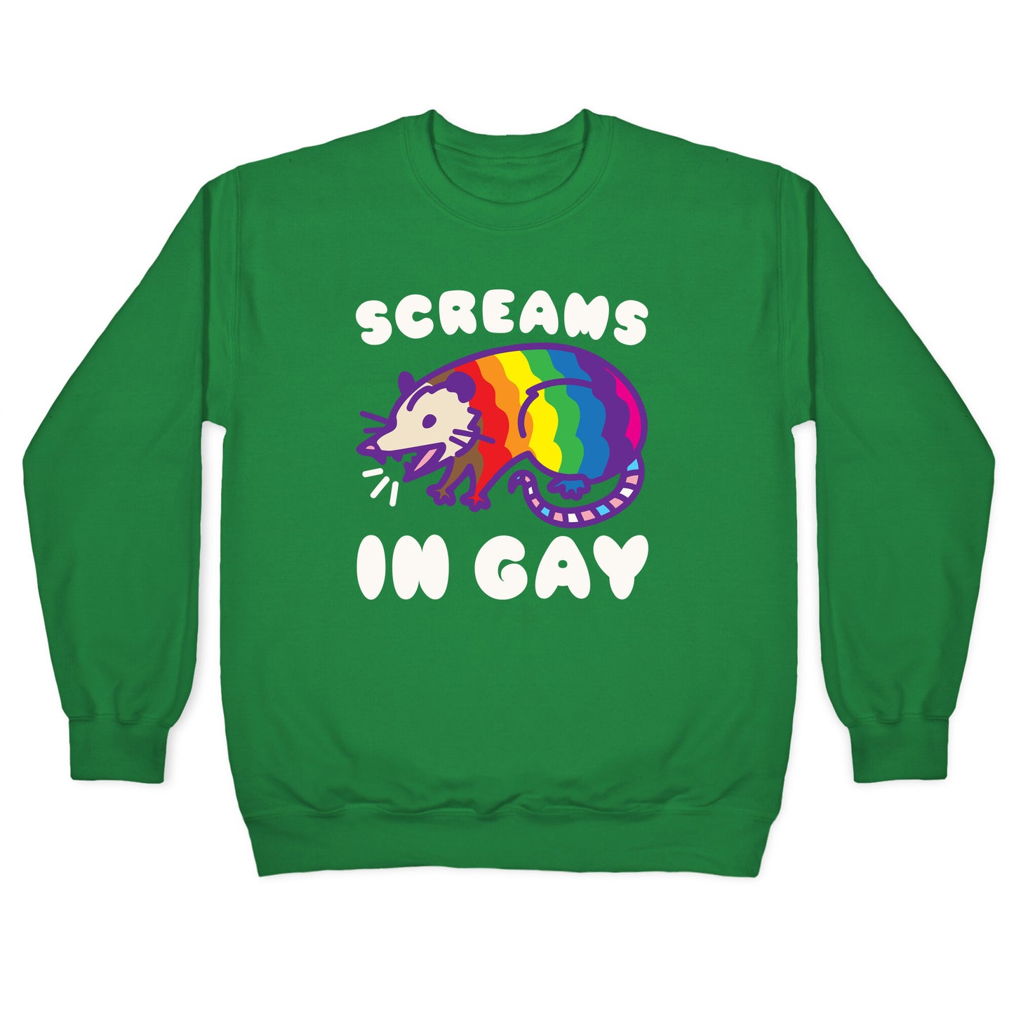 Screams In Gay Possum Parody White Print Crewneck Sweatshirt