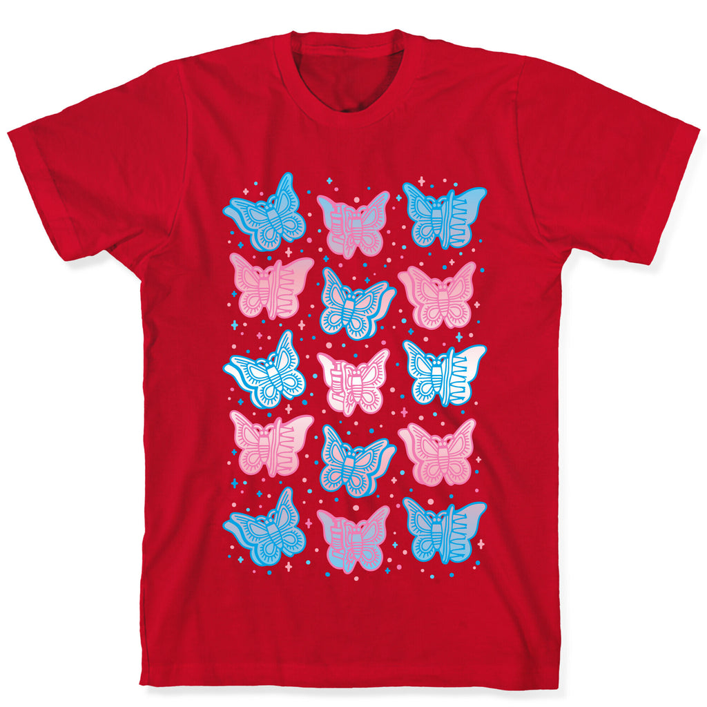 Butterfly Clips Trans Pride White Print T-Shirt