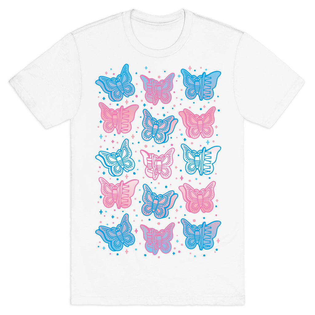 Butterfly Clips Trans Pride White Print T-Shirt