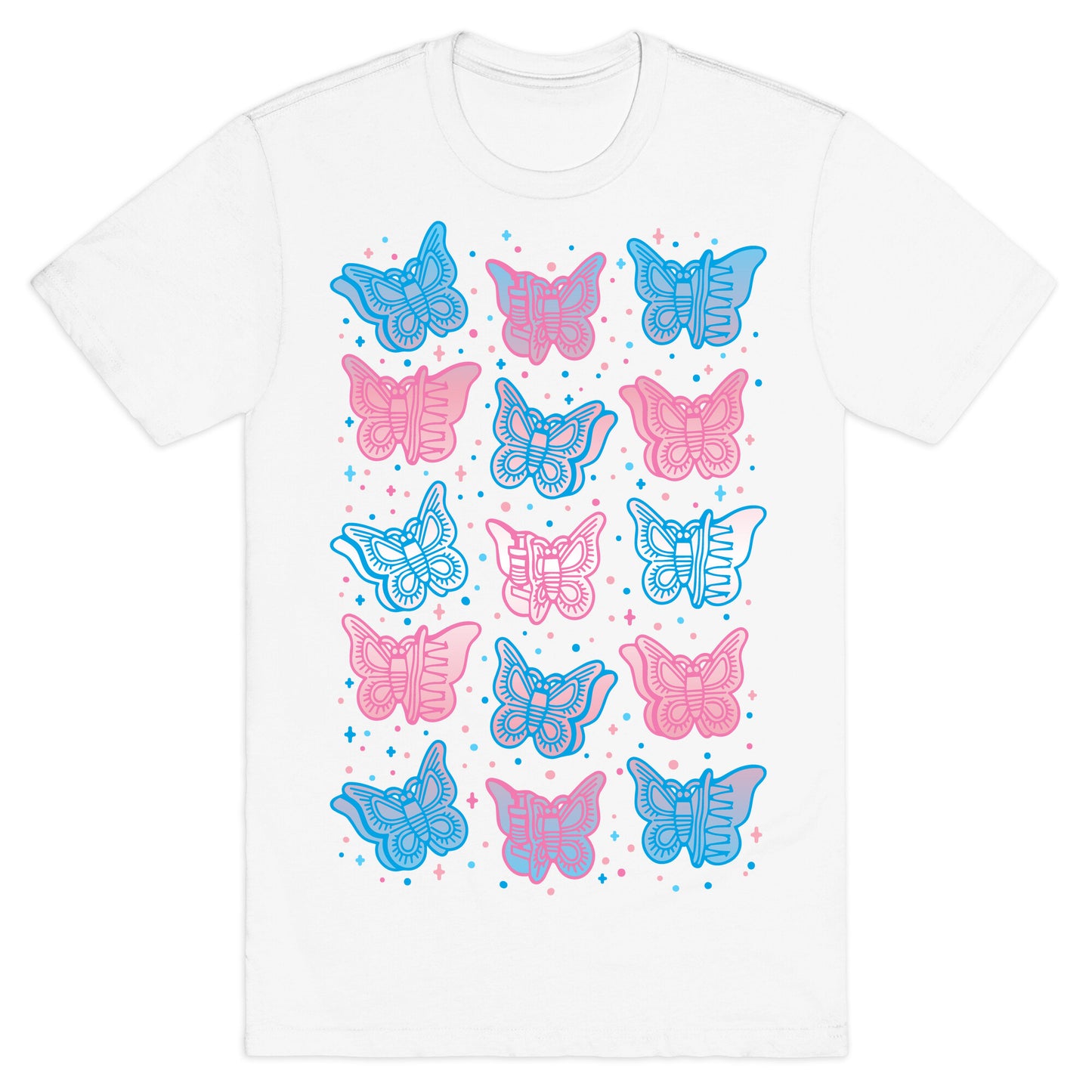 Butterfly Clips Trans Pride White Print T-Shirt