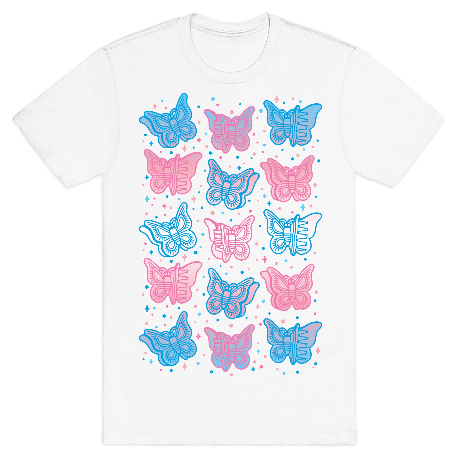 Butterfly Clips Trans Pride White Print T-Shirt