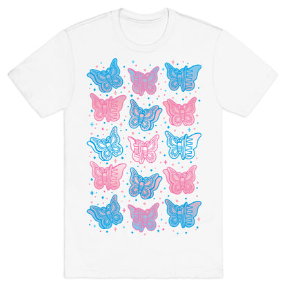 Butterfly Clips Trans Pride White Print T-Shirt