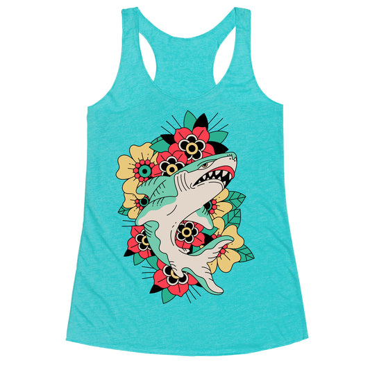 Floral Shark Traditional Tattoo Racerback Tank