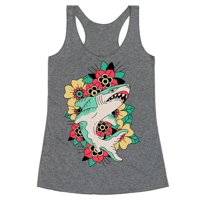 Floral Shark Traditional Tattoo Racerback Tank