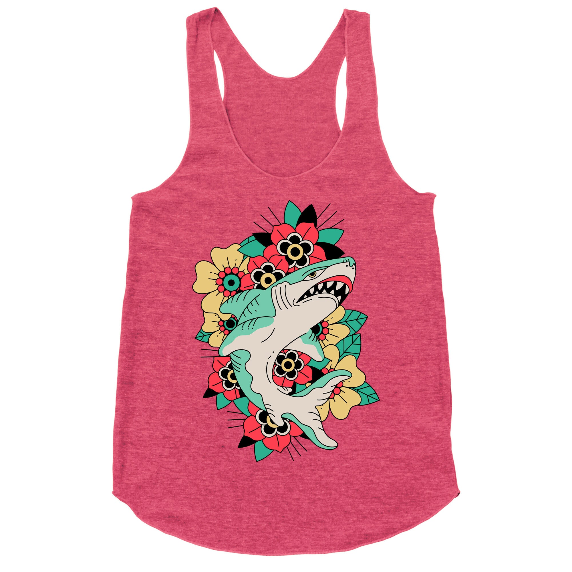 Floral Shark Traditional Tattoo Racerback Tank