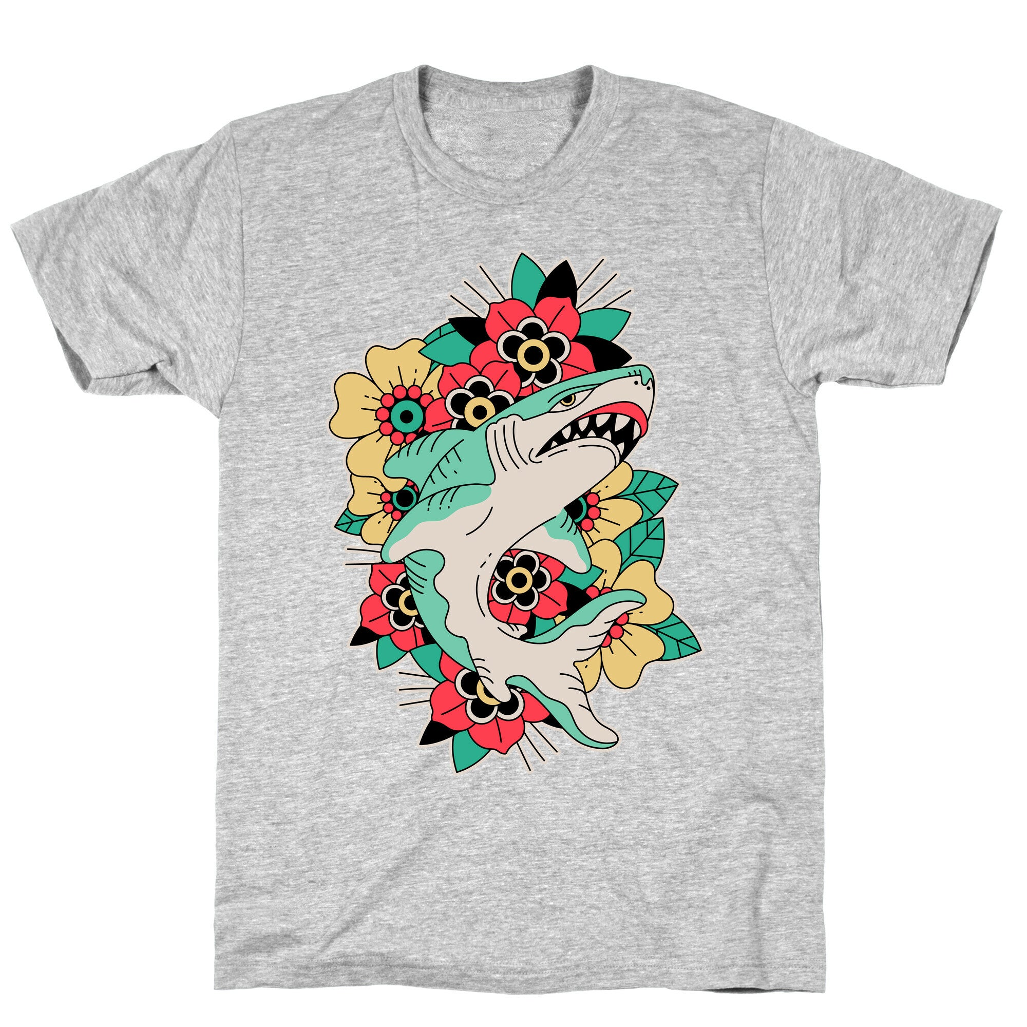 Floral Shark Traditional Tattoo T-Shirt