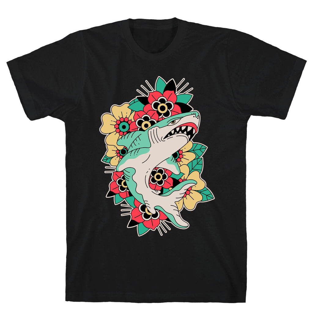 Floral Shark Traditional Tattoo T-Shirt