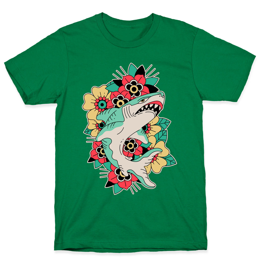 Floral Shark Traditional Tattoo T-Shirt