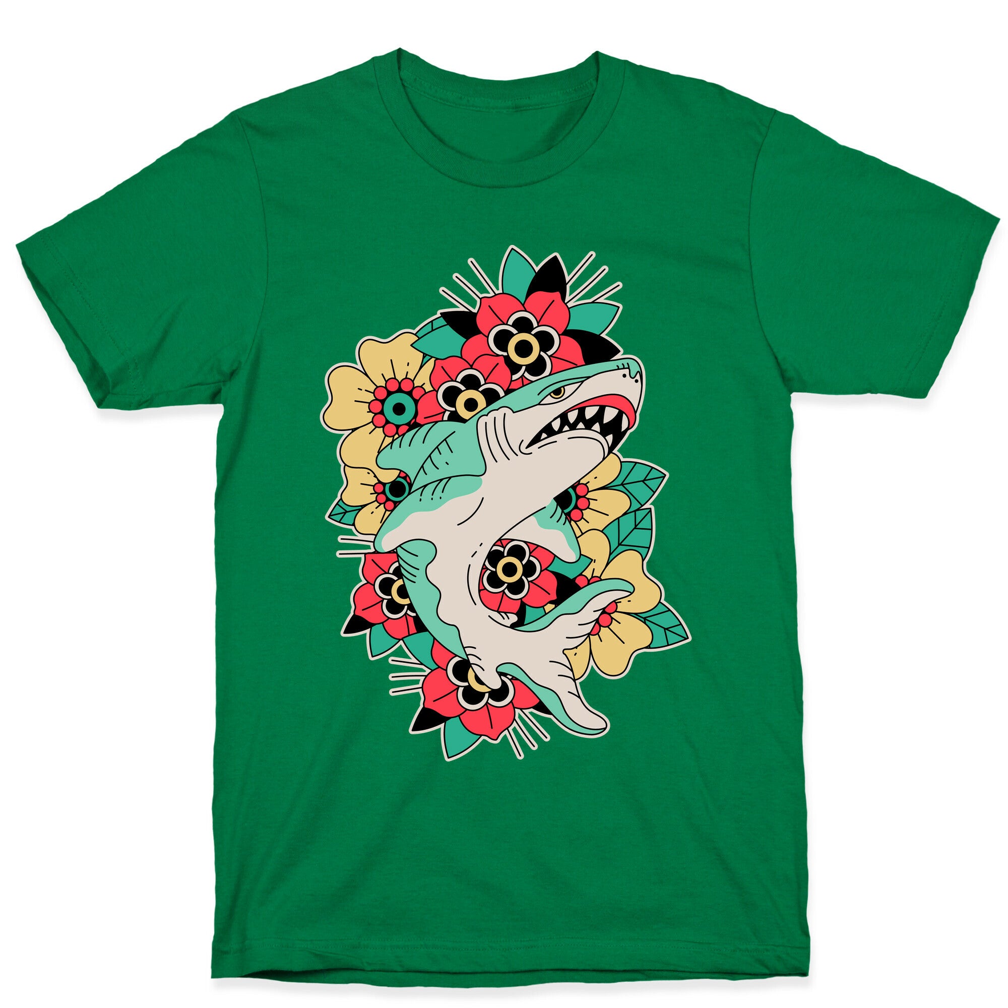 Floral Shark Traditional Tattoo T-Shirt